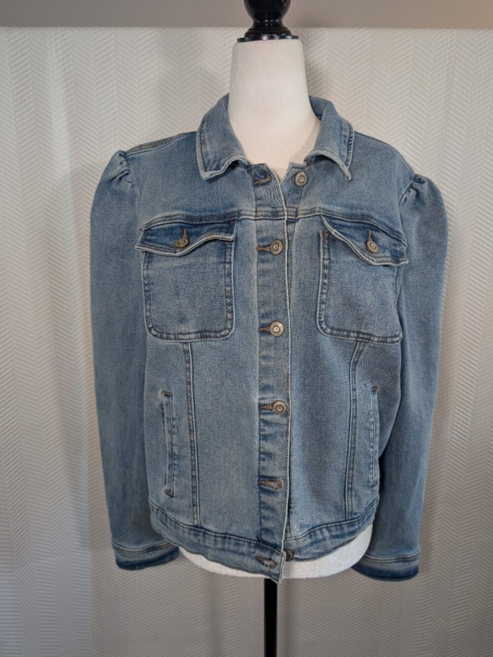 Kenzie Jeans Denim Jacket Vintage Luxe Puff Sleeve Blue Wash Large NWT
